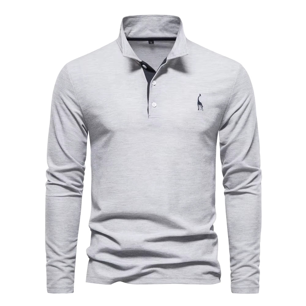 Michael | Long Sleeve Cotton Polo Shirt