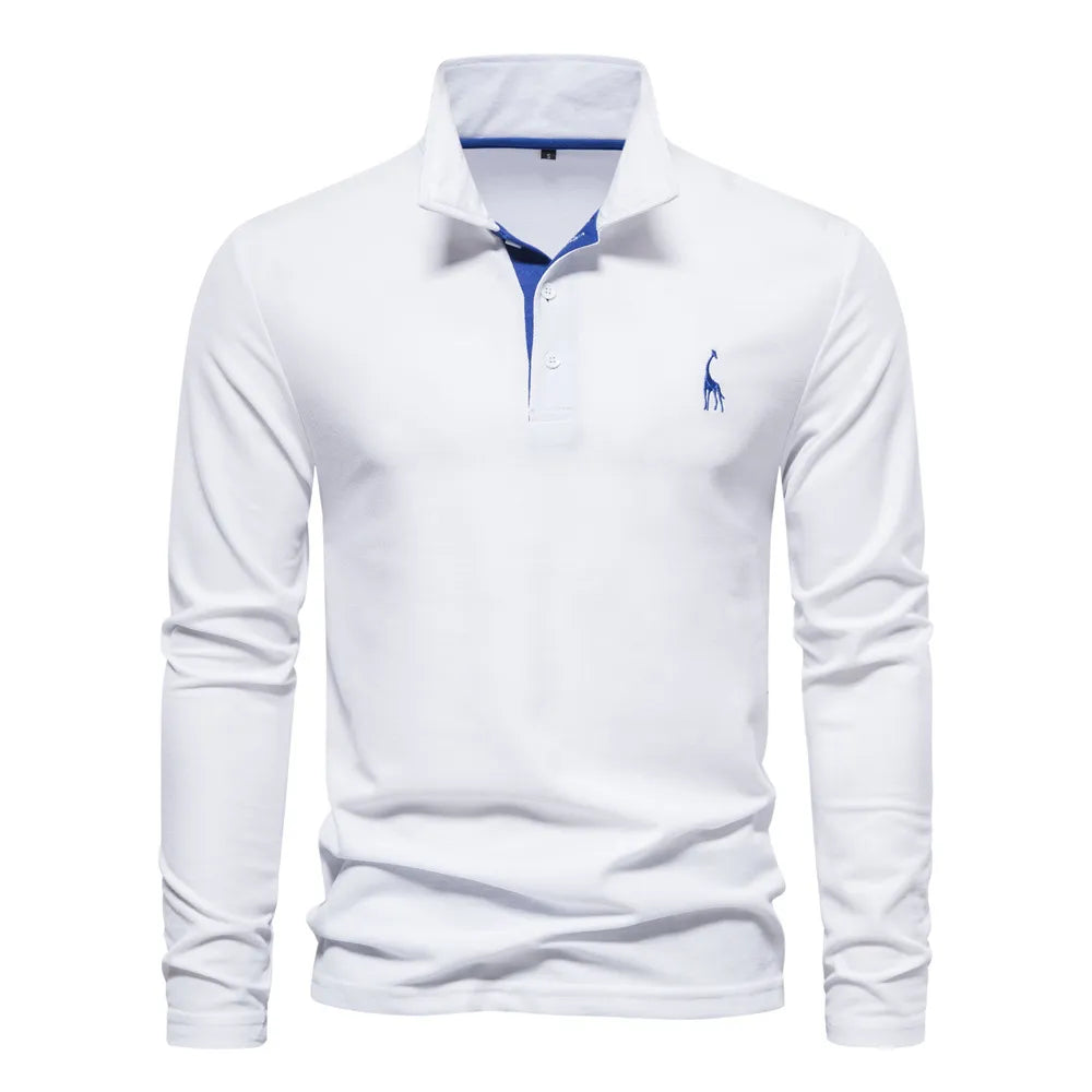 Michael | Long Sleeve Cotton Polo Shirt