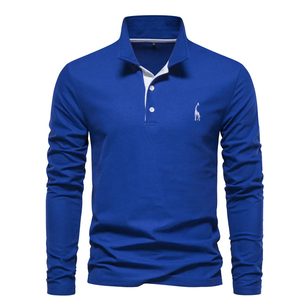 Michael | Long Sleeve Cotton Polo Shirt