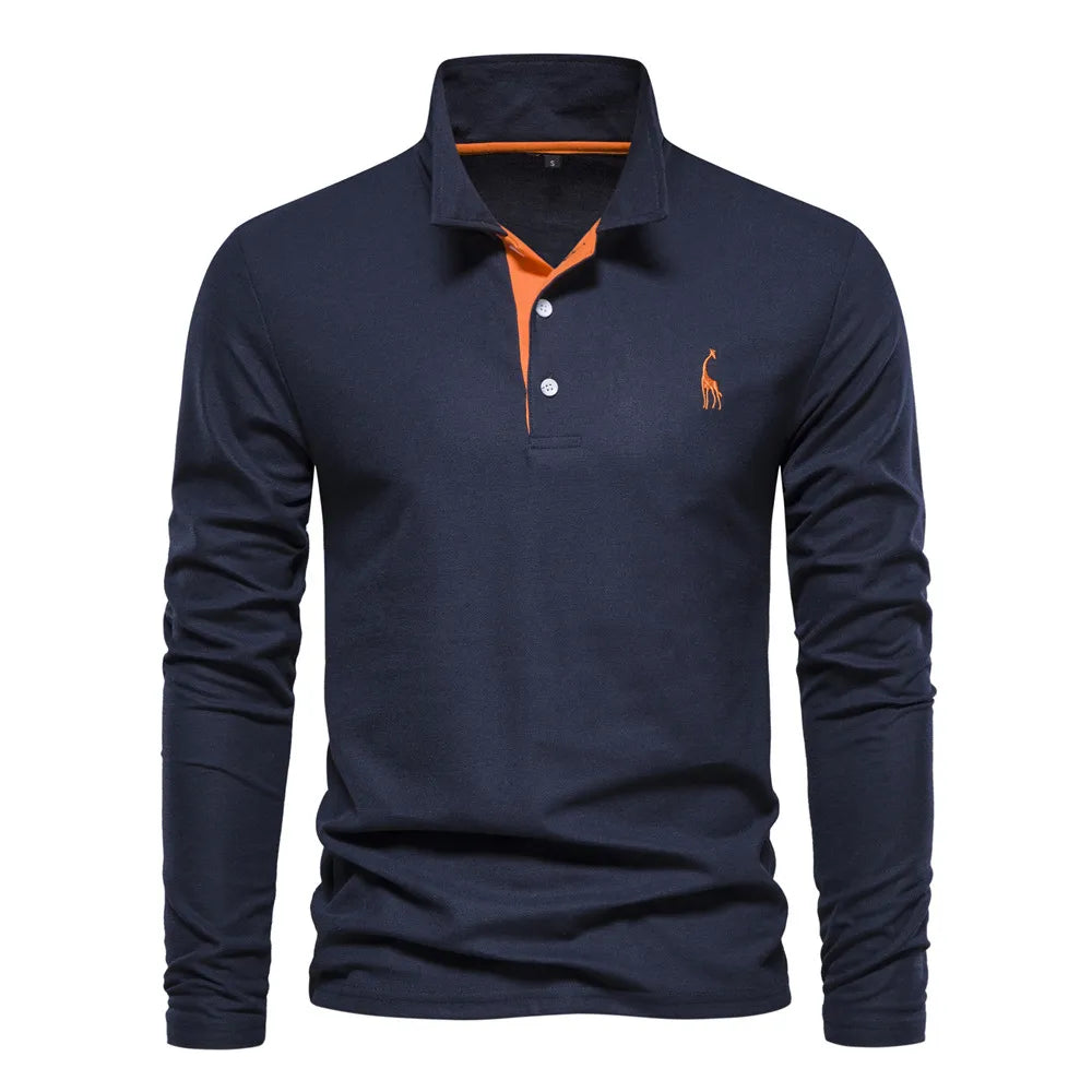 Michael | Long Sleeve Cotton Polo Shirt
