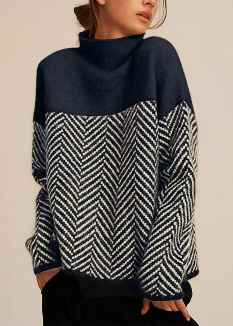 Bessie | Stylish Herringbone Turtleneck Sweater