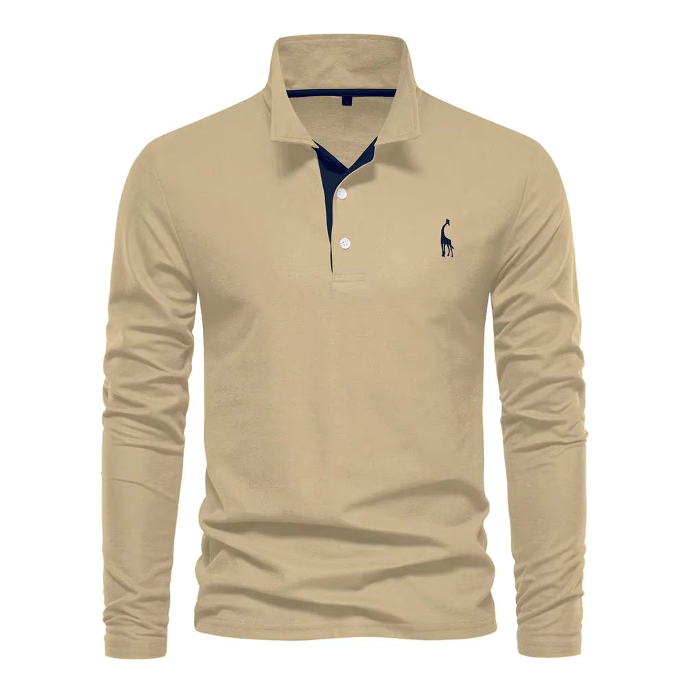 Michael | Long Sleeve Cotton Polo Shirt