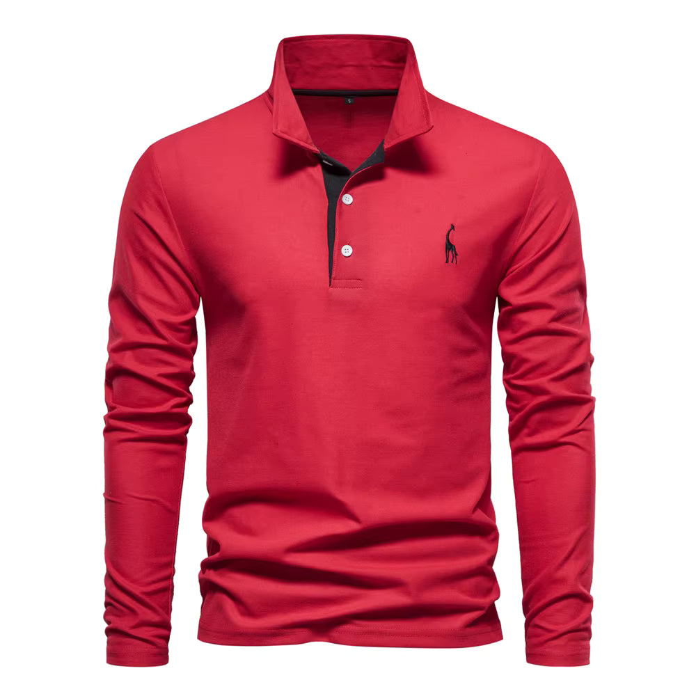 Michael | Long Sleeve Cotton Polo Shirt