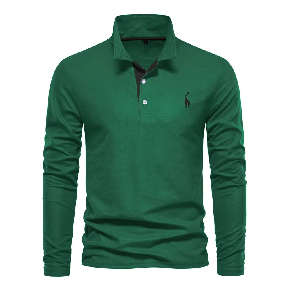 Michael | Long Sleeve Cotton Polo Shirt