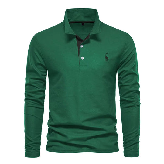 Michael | Long Sleeve Cotton Polo Shirt