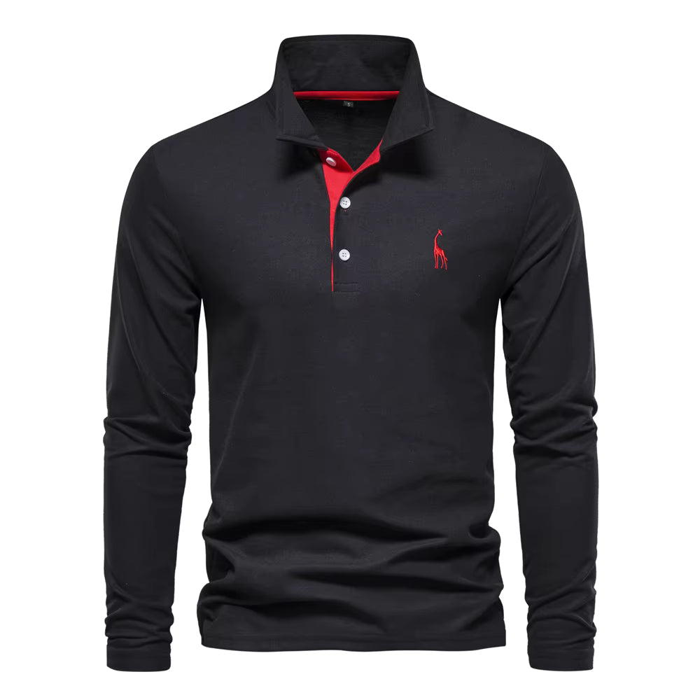 Michael | Long Sleeve Cotton Polo Shirt