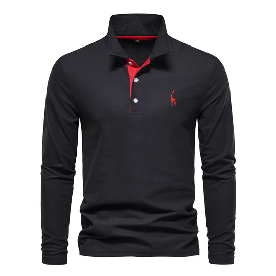 Michael | Long Sleeve Cotton Polo Shirt